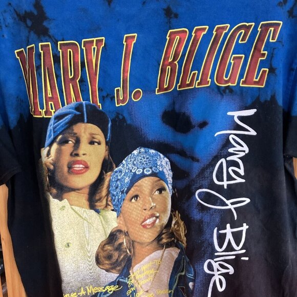 Mary J. Blige Shirt Adult Medium Blue Tie Dye Rap Tee Rapper Music Song Titles - Picture 2 of 4